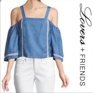 NWOT Lovers & Friends - Denim Blue Chambray Tencel Cold Shoulder Top